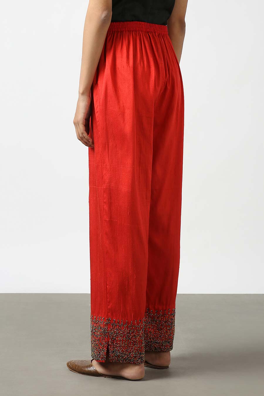 Red Silk Embroidered Pants