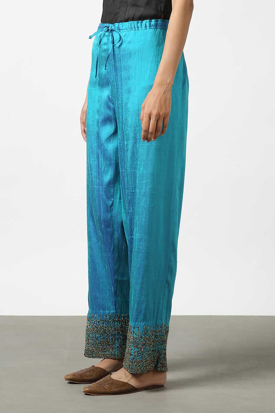 Blue Silk Embroidered Pants