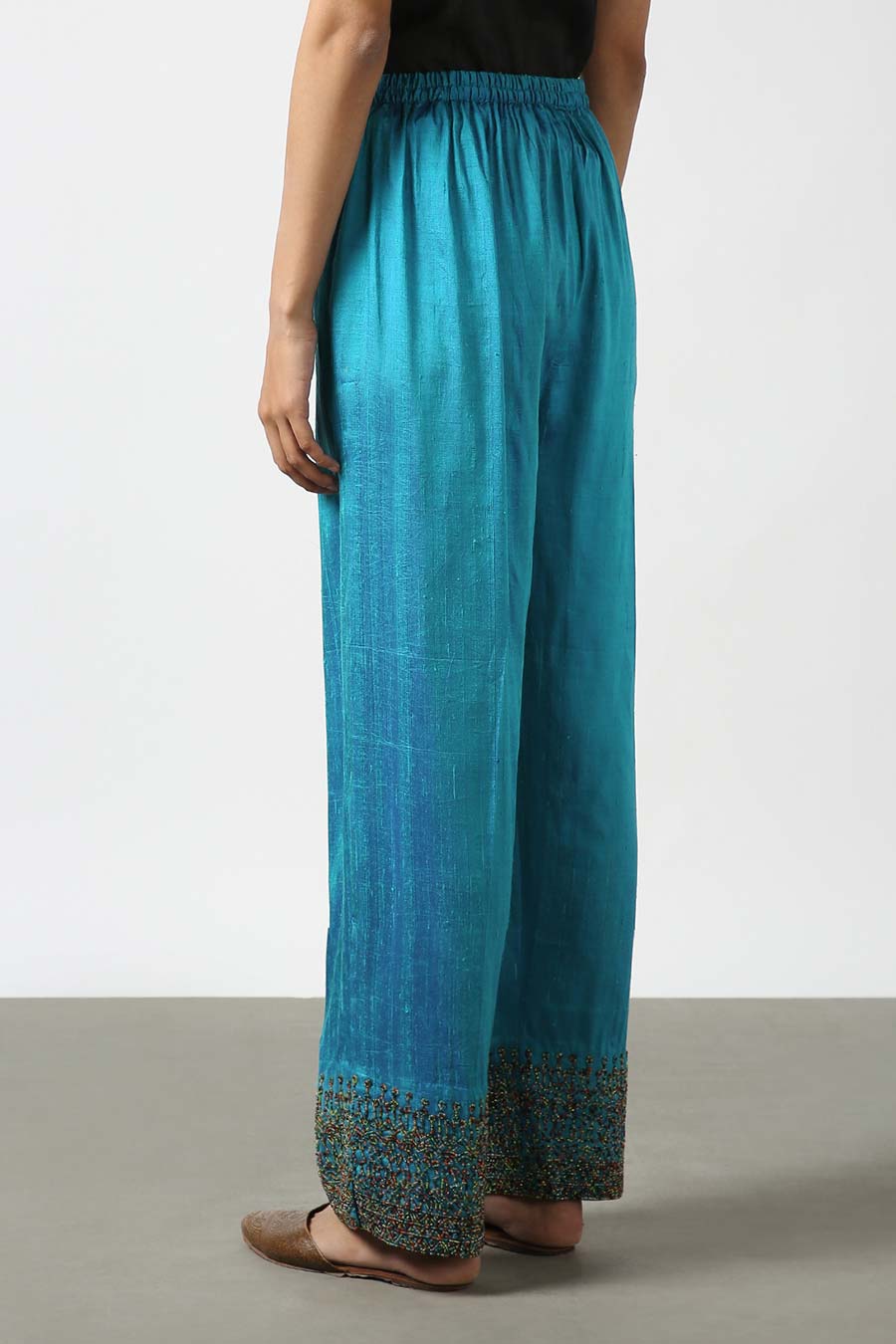 Blue Silk Embroidered Pants