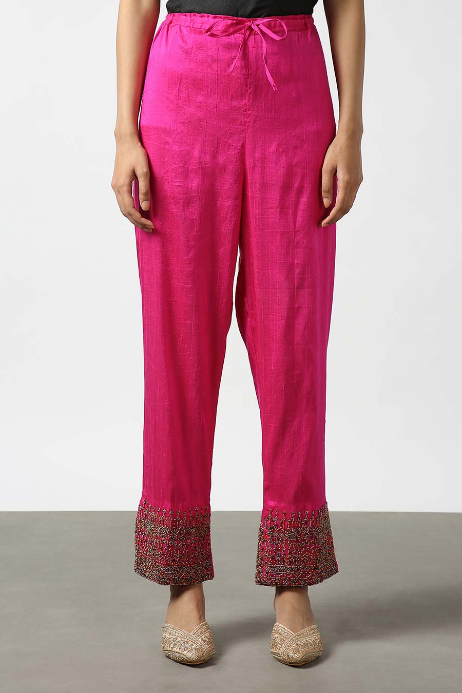 Pink Silk Embroidered Pants