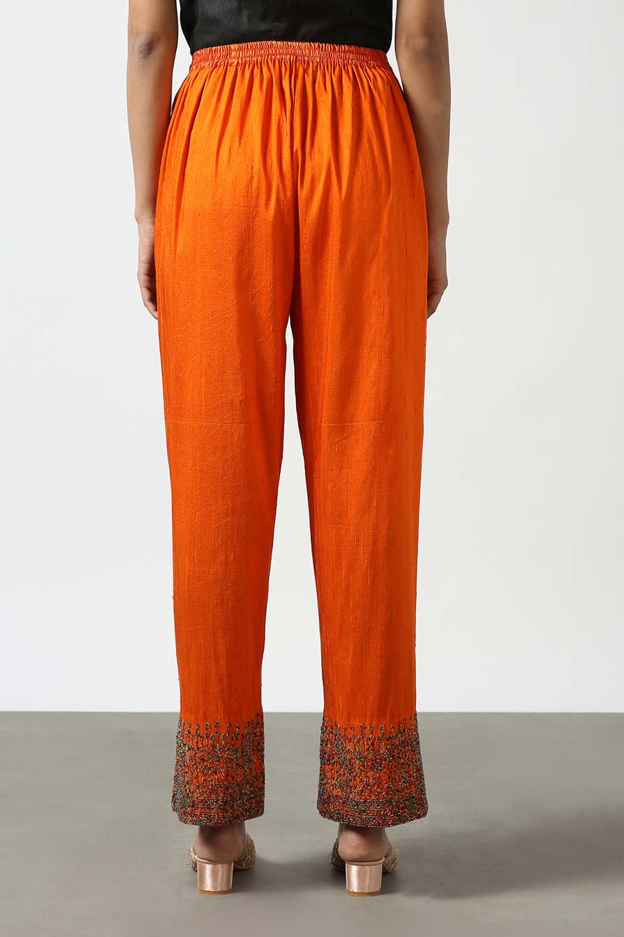 Orange Silk Embroidered Pants