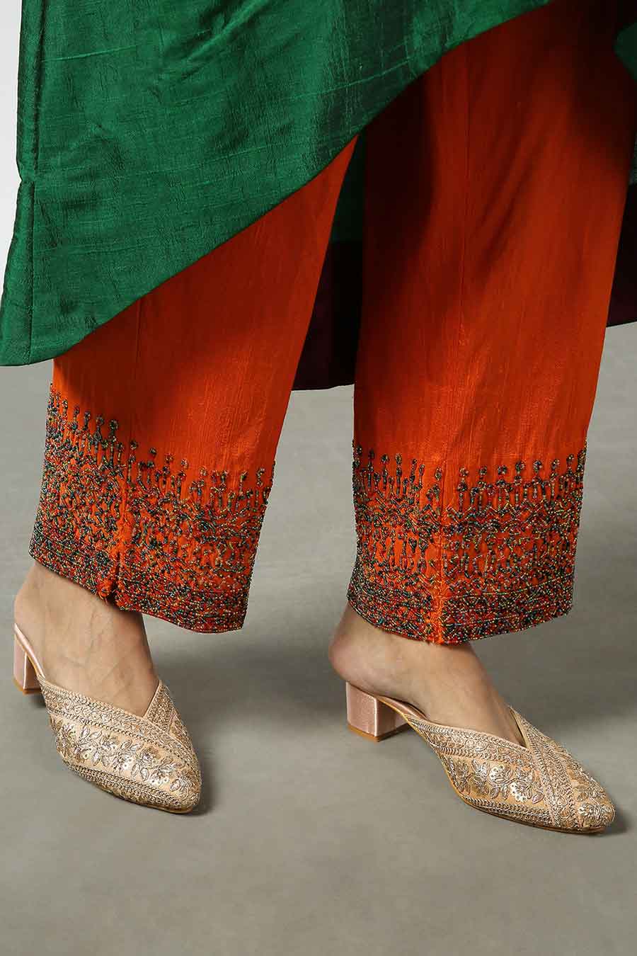 Orange Silk Embroidered Pants