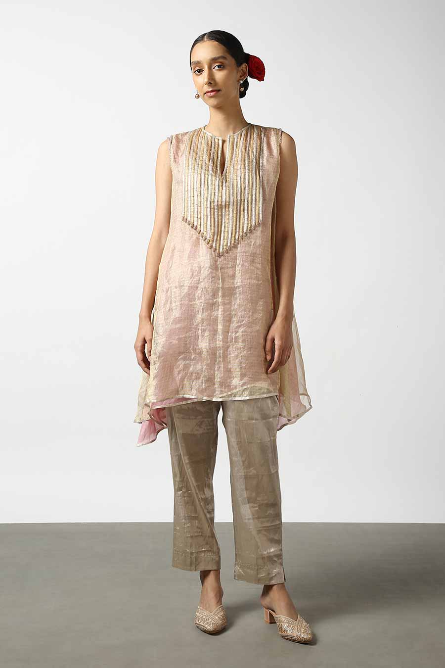 Pink Silk Tissue Kurta & Pant Set