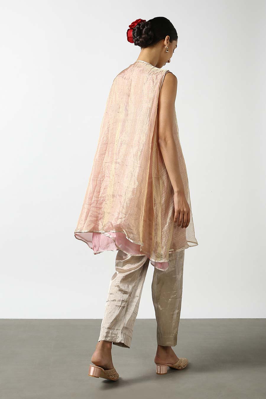 Pink Silk Tissue Kurta & Pant Set