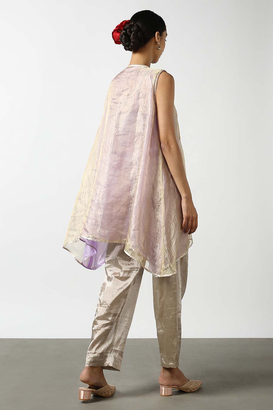 Purple Silk Tissue Kurta & Pant Set
