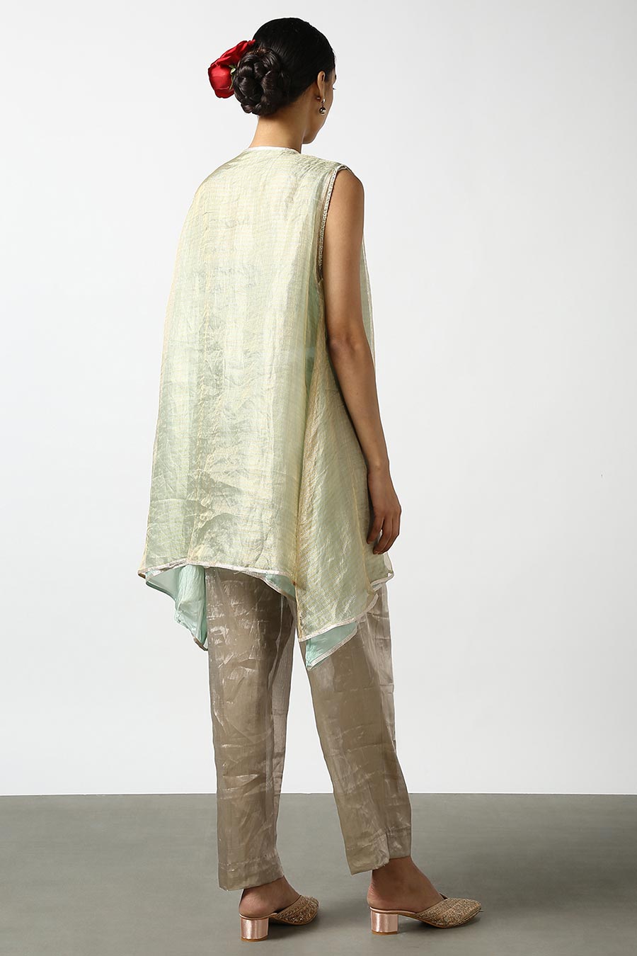 Green Silk Tissue Kurta & Pant Set