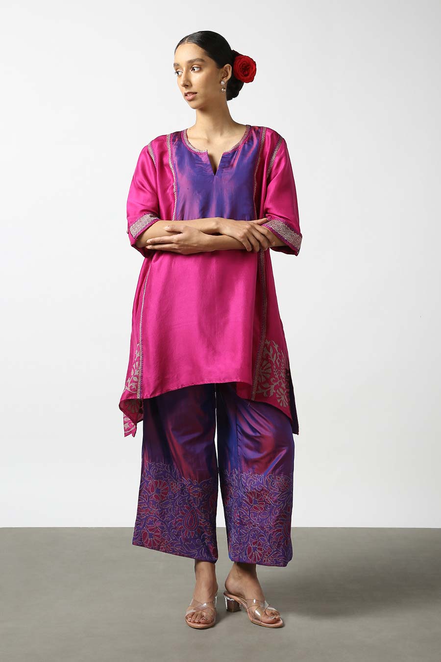 Pink Applique Silk Kurta