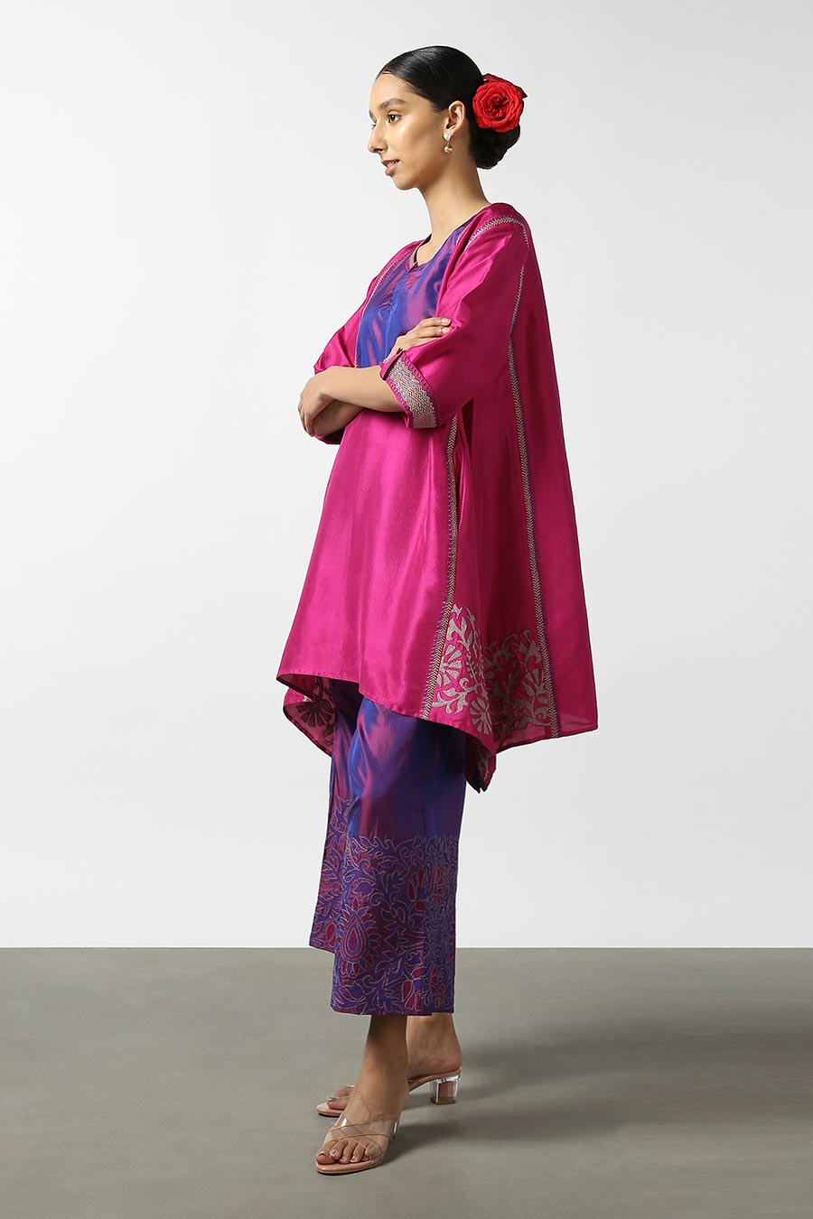 Pink Applique Silk Kurta