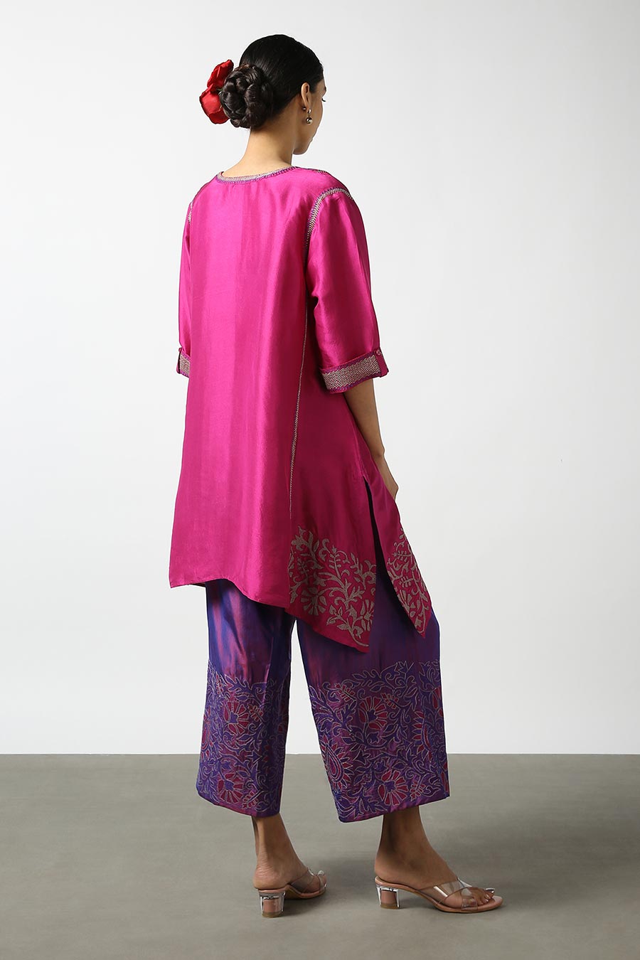 Pink Applique Silk Kurta