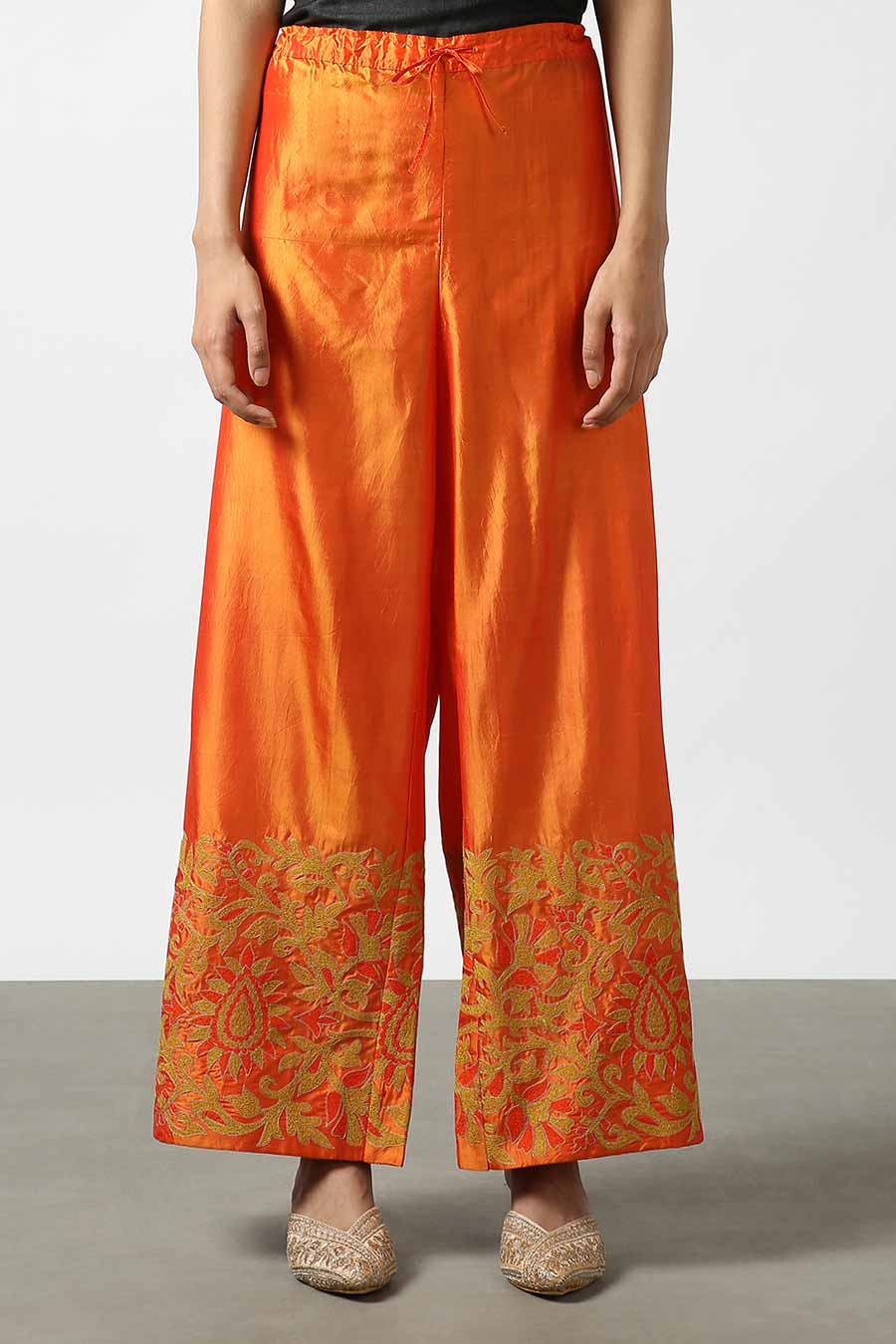 Orange Silk Embroidered Pants
