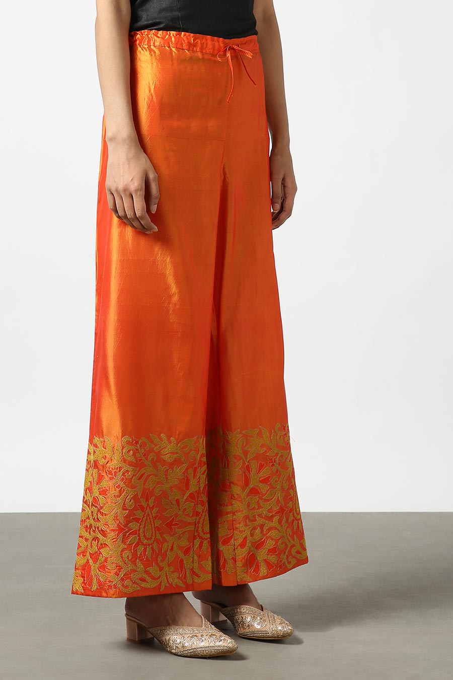 Orange Silk Embroidered Pants