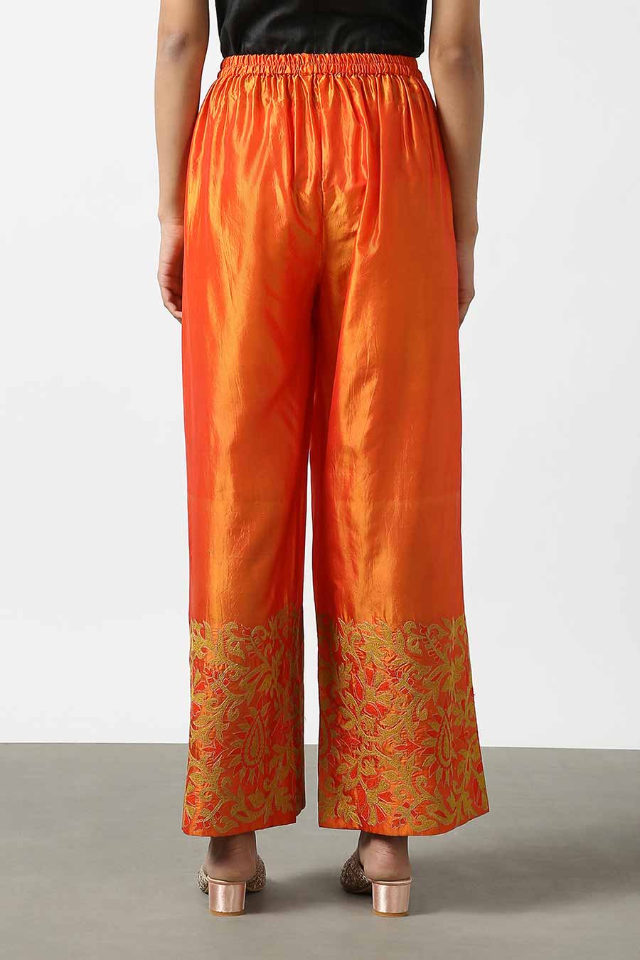 Orange Silk Embroidered Pants