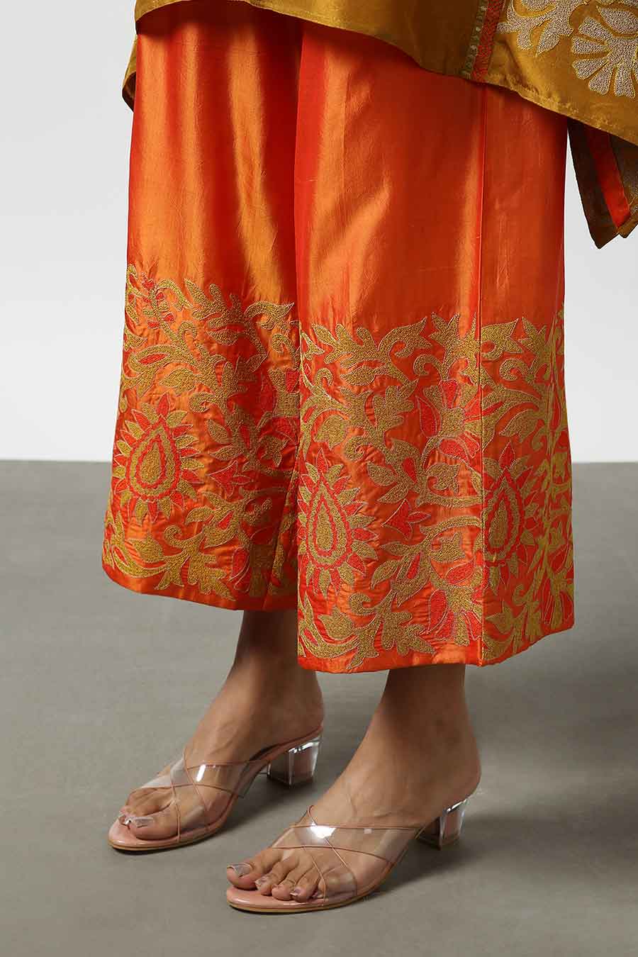 Orange Silk Embroidered Pants