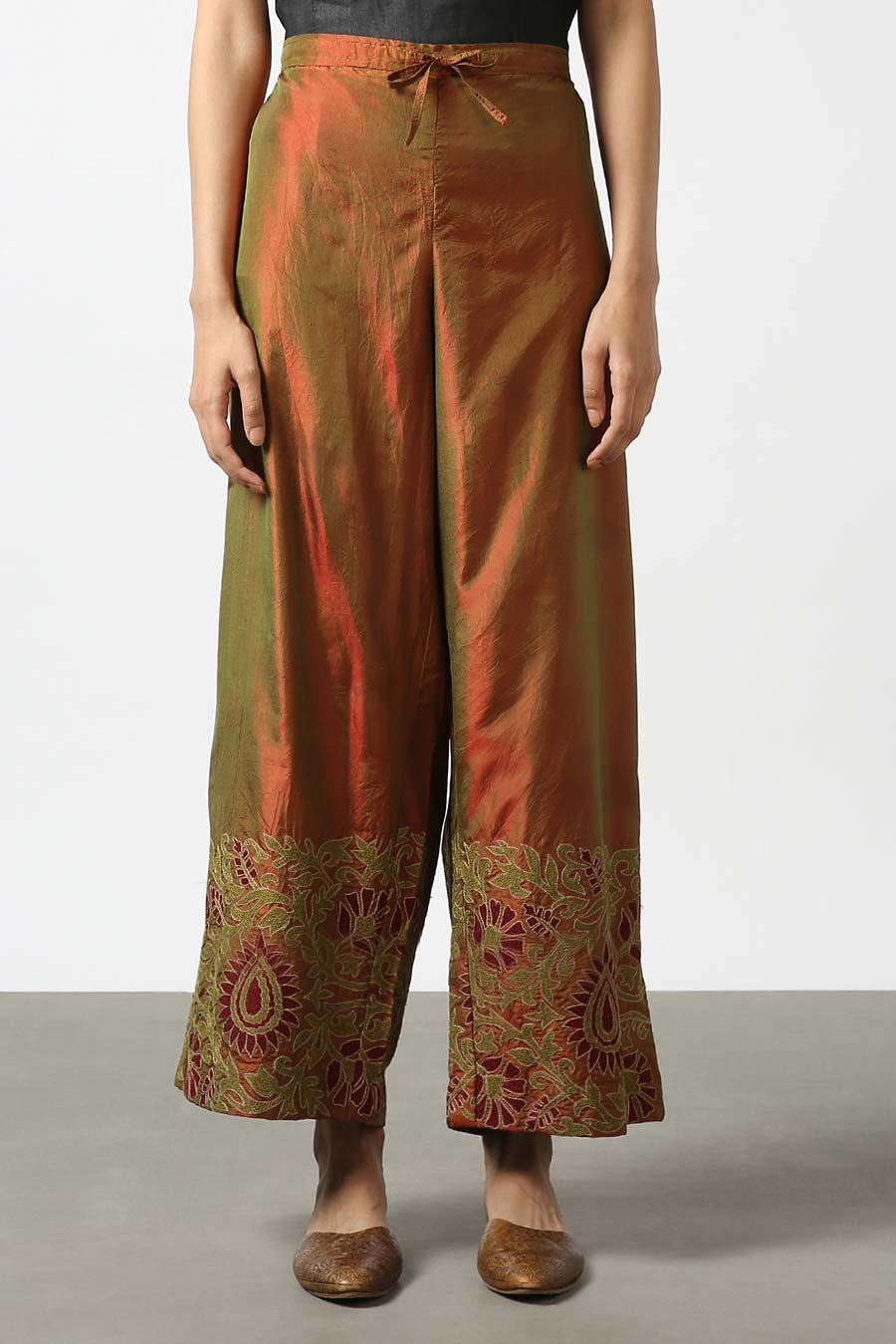 Brown Silk Embroidered Pants