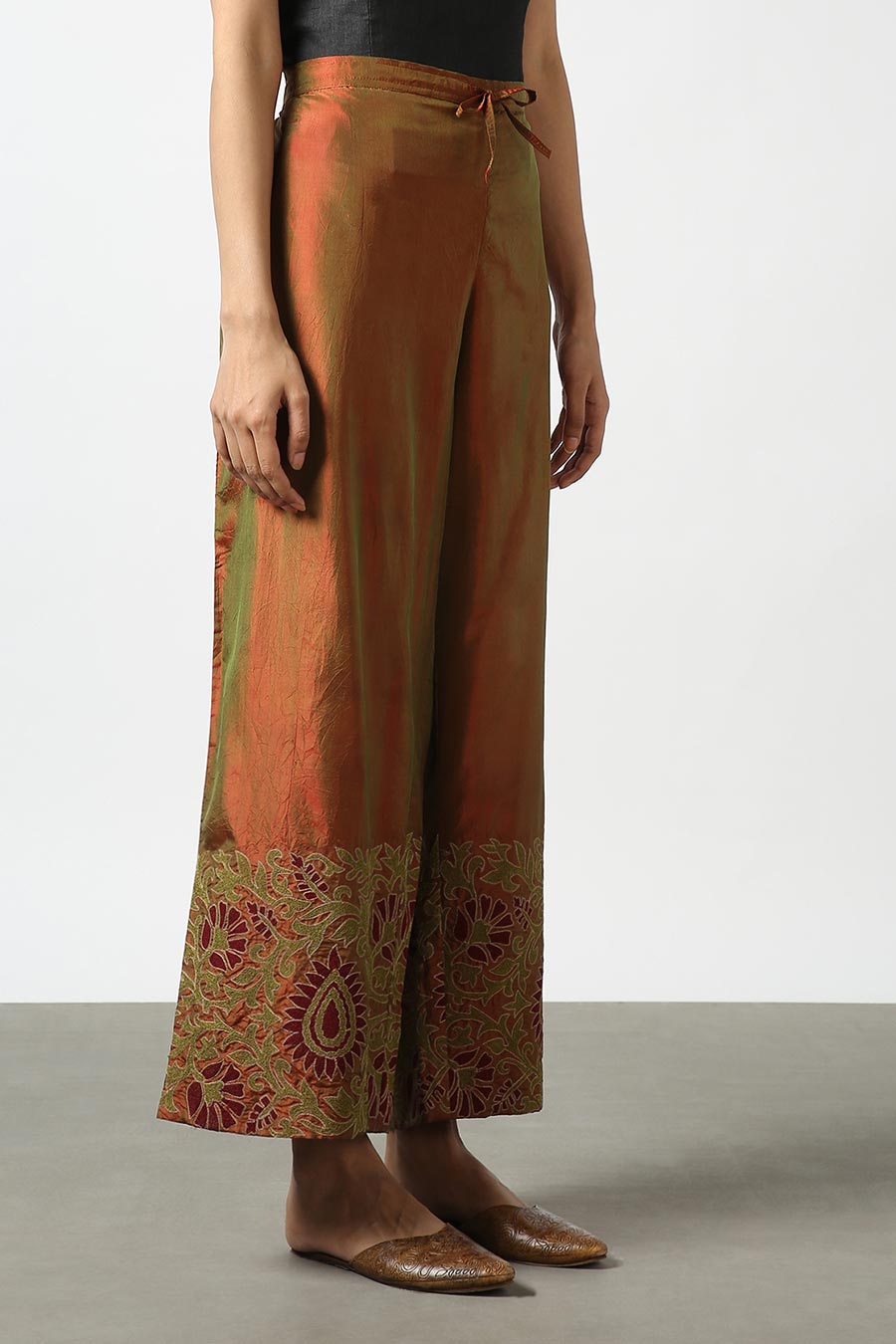 Brown Silk Embroidered Pants