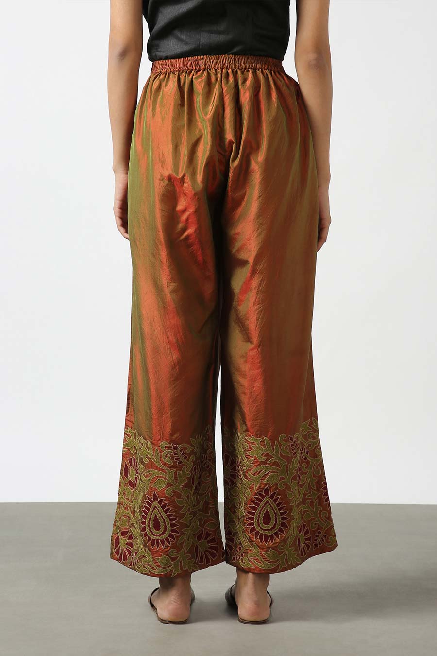 Brown Silk Embroidered Pants