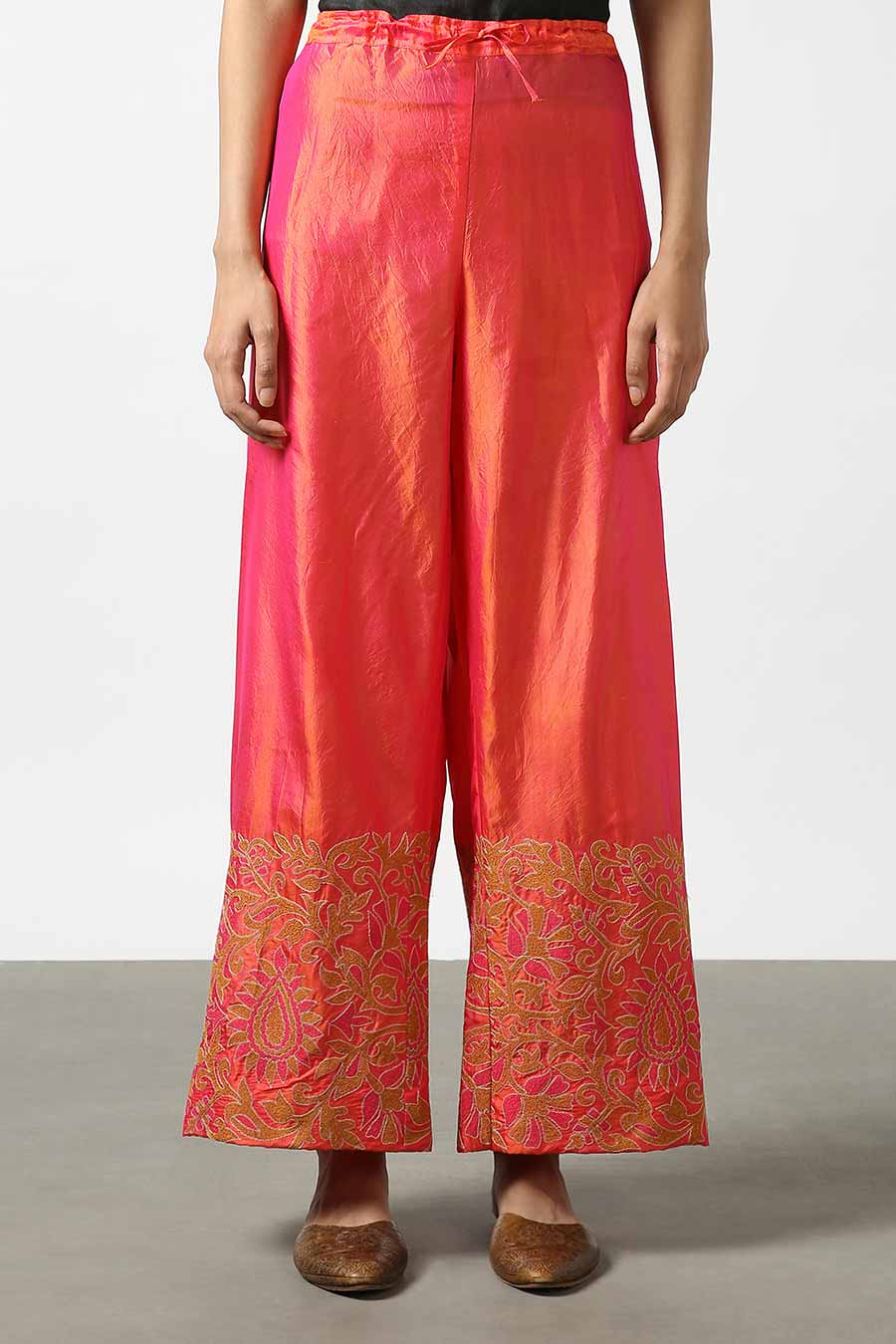 Pink Silk Embroidered Pants