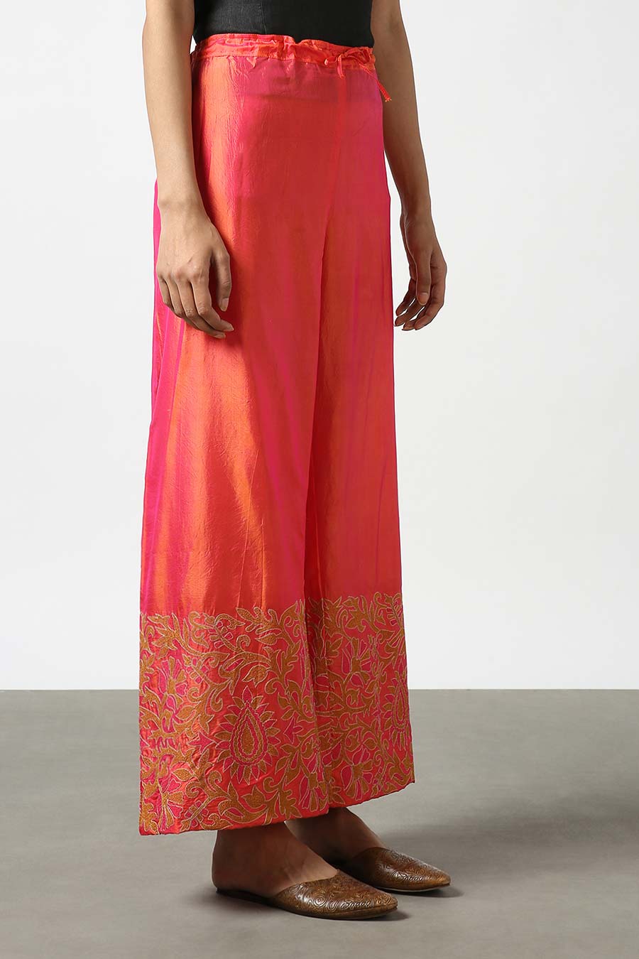 Pink Silk Embroidered Pants