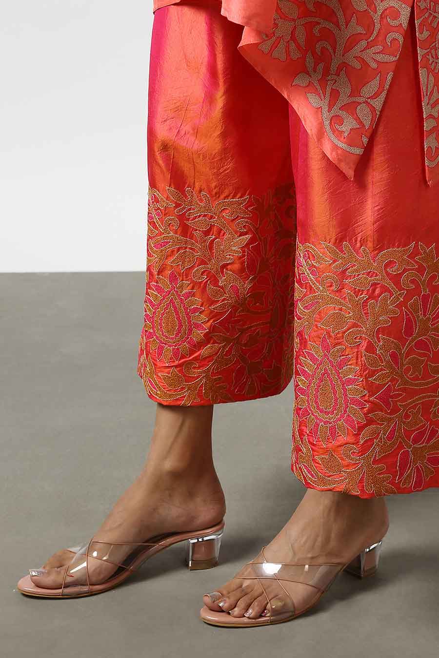 Pink Silk Embroidered Pants