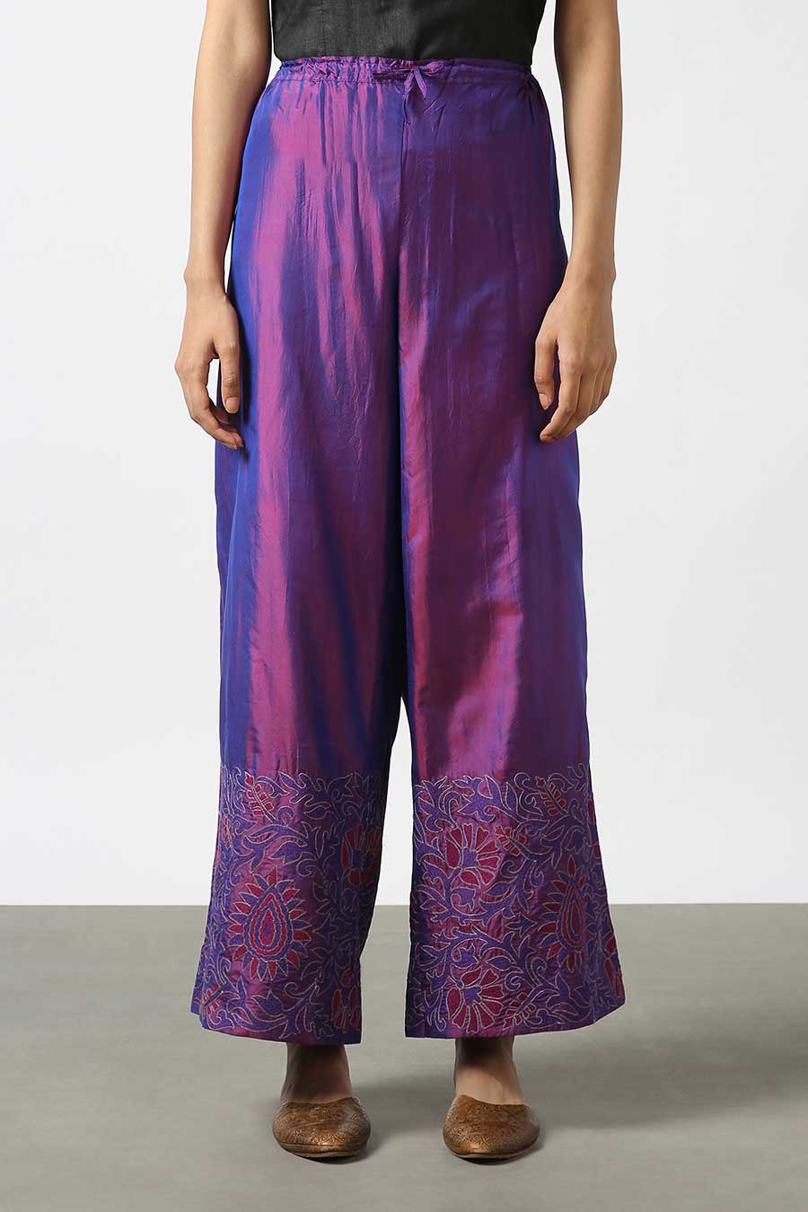 Purple Silk Embroidered Pants