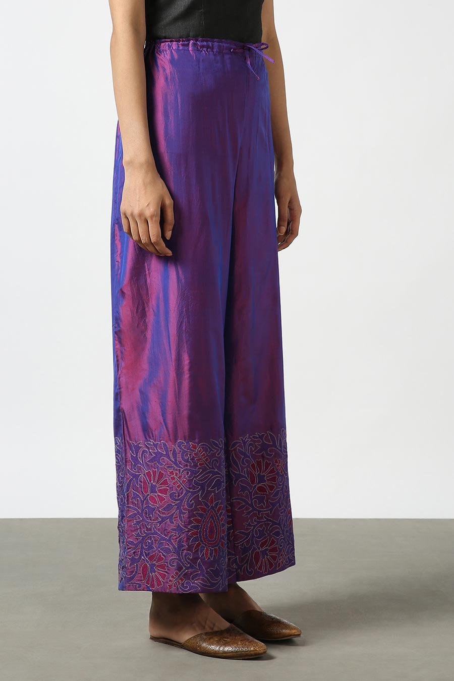 Purple Silk Embroidered Pants