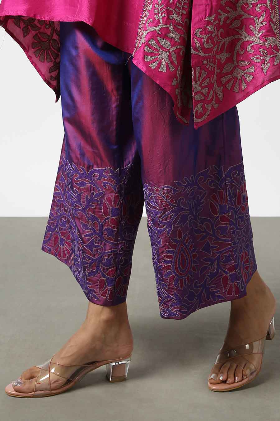 Purple Silk Embroidered Pants
