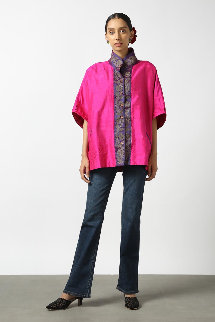 Pink Raw Silk Embroidered Top