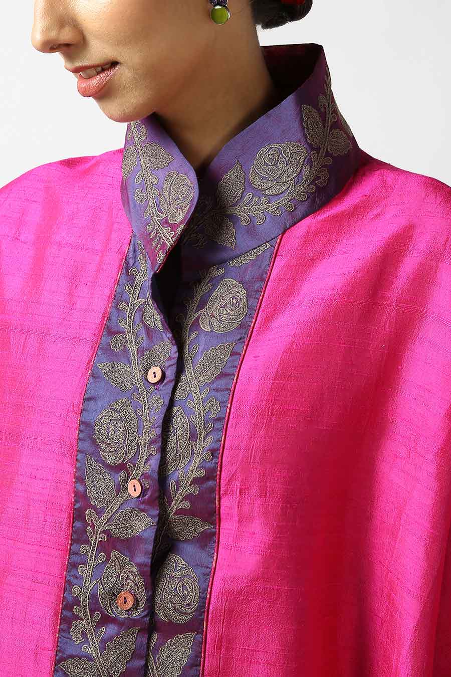 Pink Raw Silk Embroidered Top
