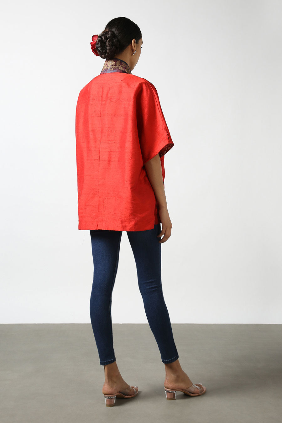 Red Raw Silk Embroidered Top