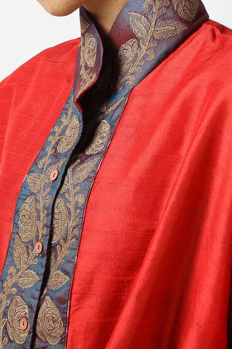 Red Raw Silk Embroidered Top