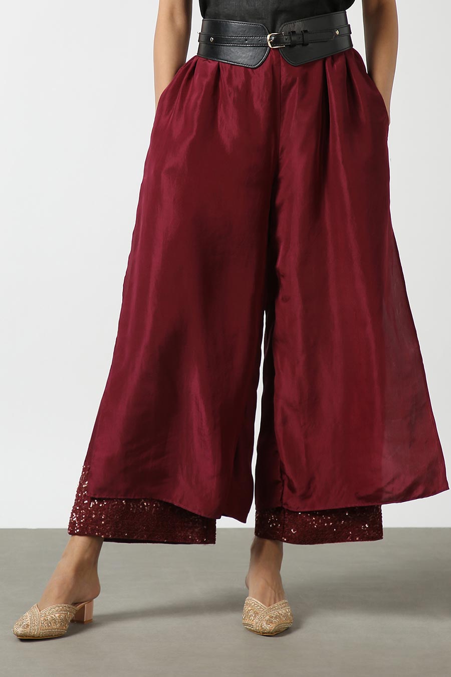 Maroon Double Layered Silk Pants