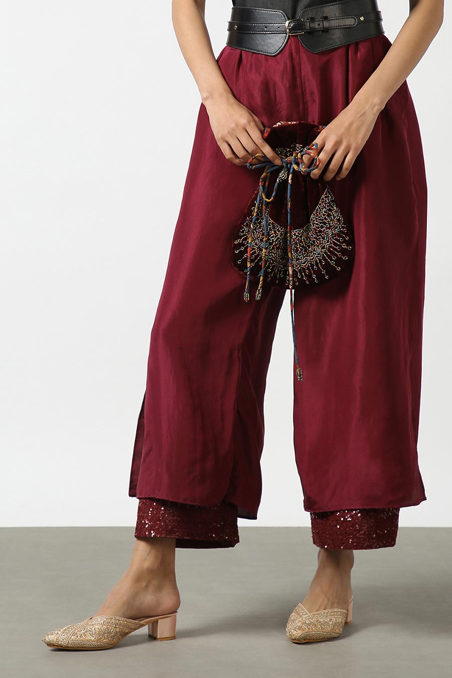 Maroon Double Layered Silk Pants