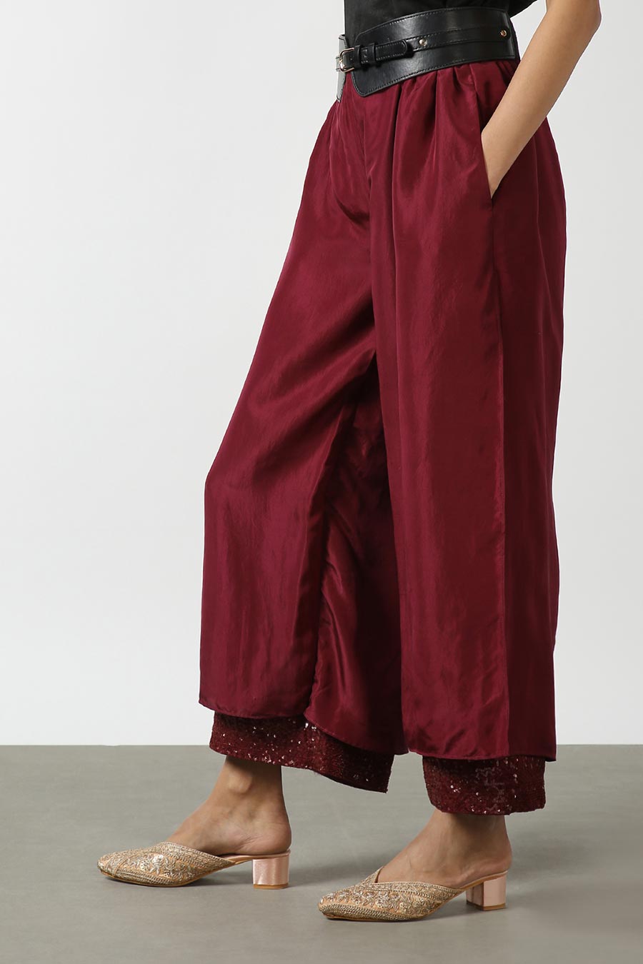 Maroon Double Layered Silk Pants