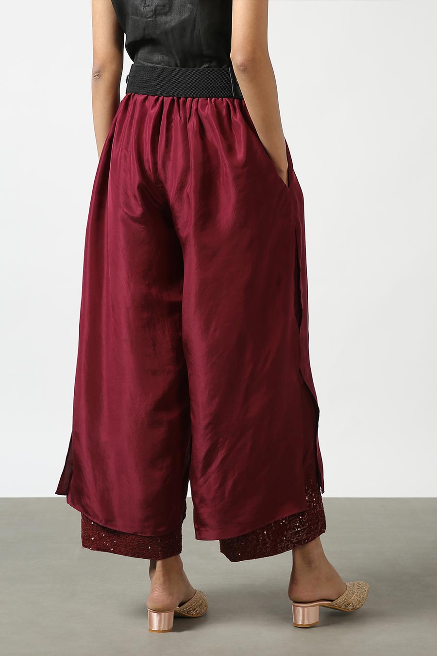 Maroon Double Layered Silk Pants