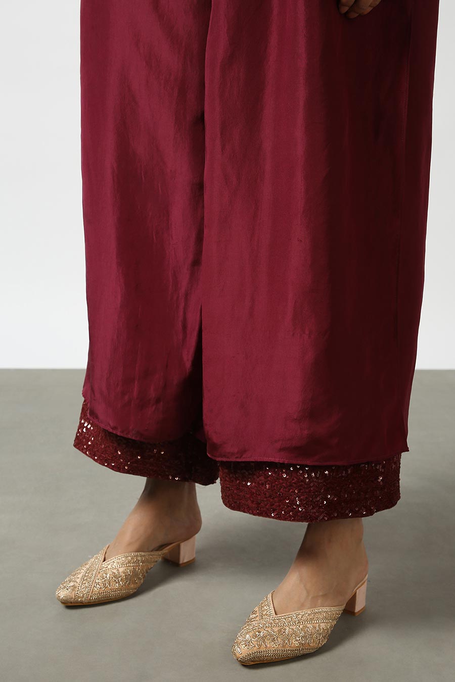 Maroon Double Layered Silk Pants