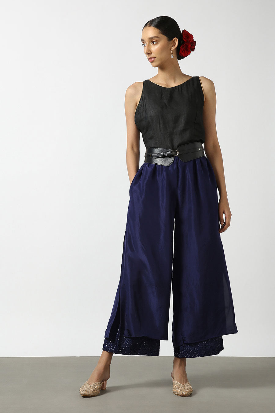 Blue Double Layered Silk Pants