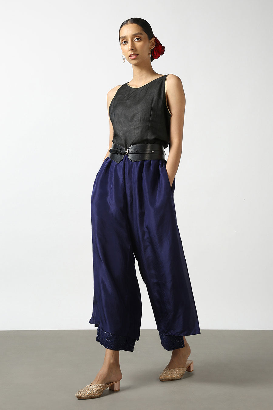 Blue Double Layered Silk Pants