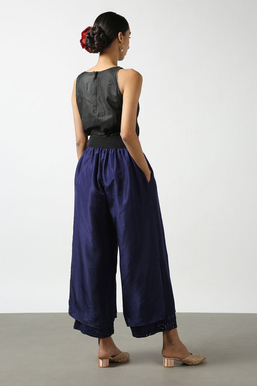 Blue Double Layered Silk Pants