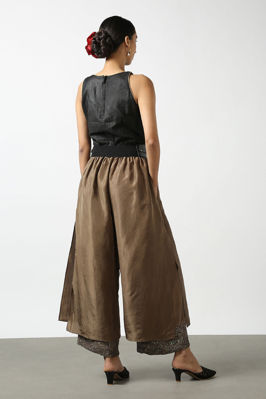 Brown Double Layered Silk Pants