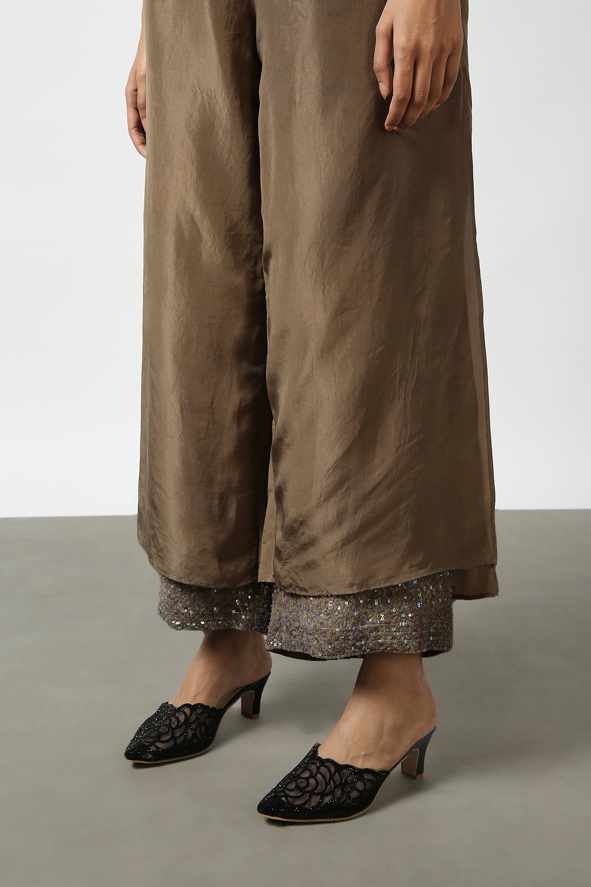 Brown Double Layered Silk Pants