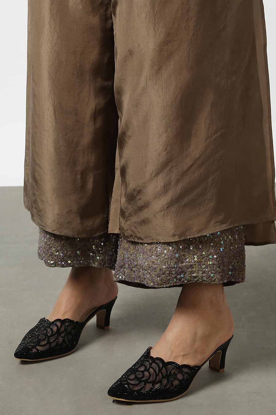 Brown Double Layered Silk Pants