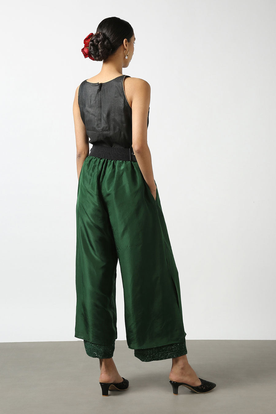 Green Double Layered Silk Pants