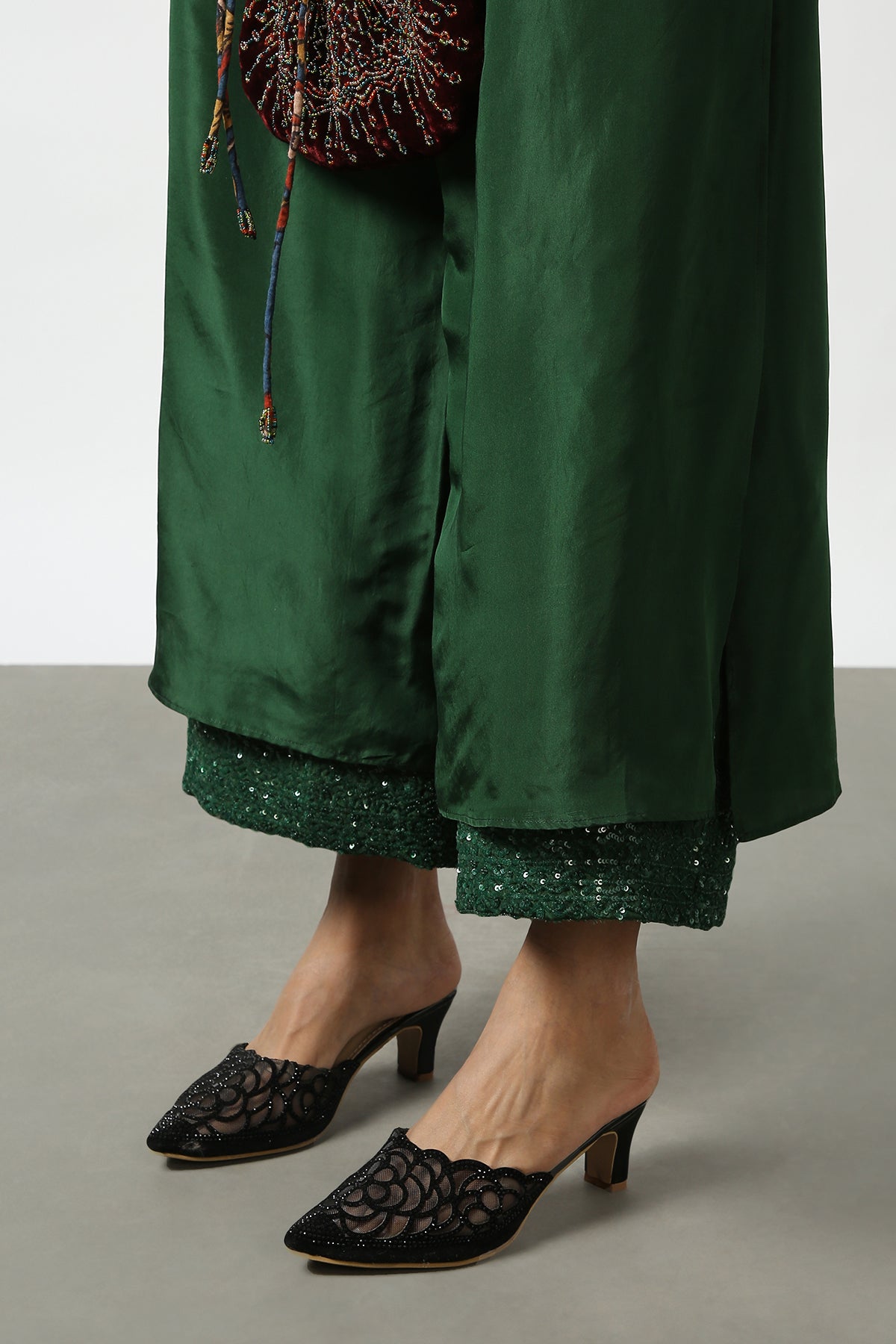 Green Double Layered Silk Pants