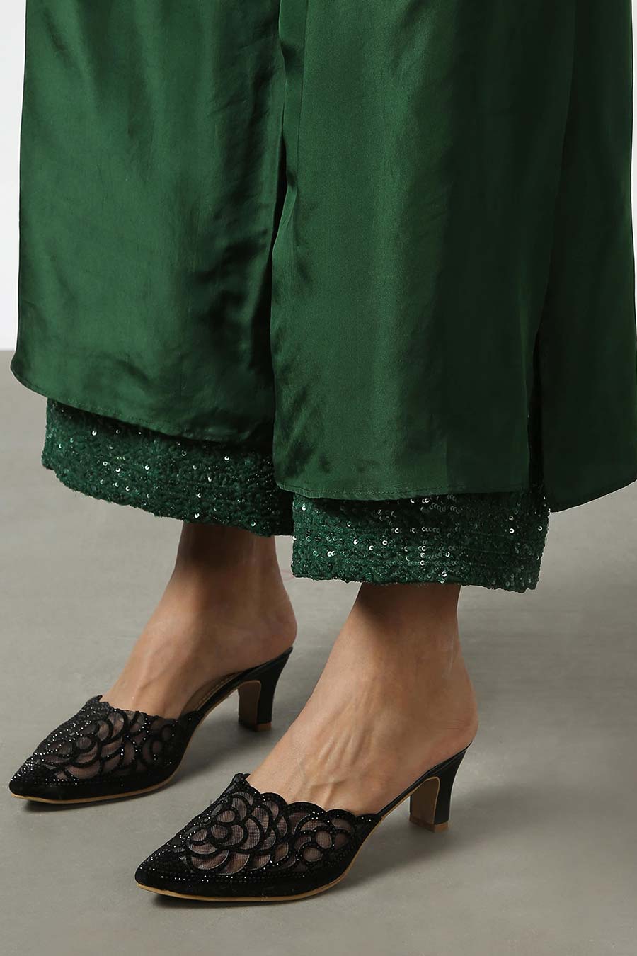 Green Double Layered Silk Pants