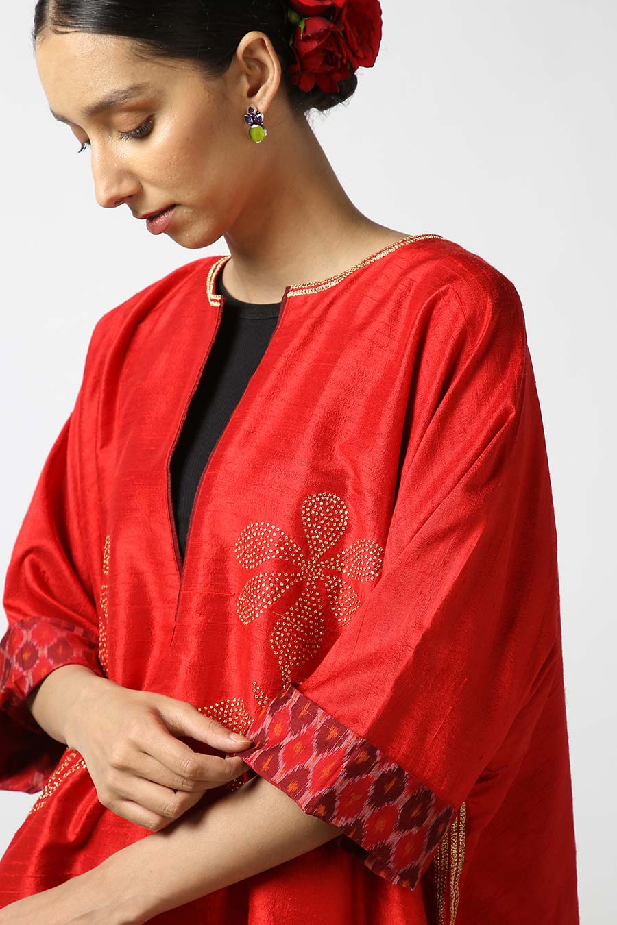 Red Embroidered Silk Kurta
