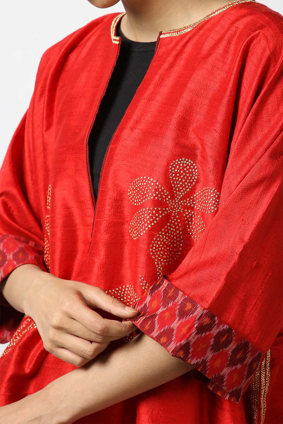 Red Embroidered Silk Kurta