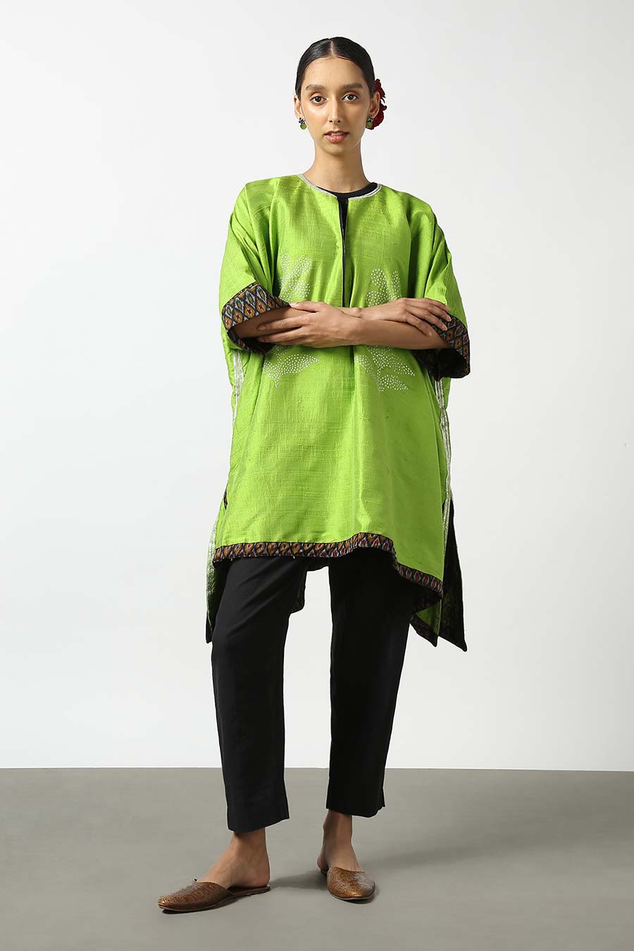 Green Embroidered Silk Kurta