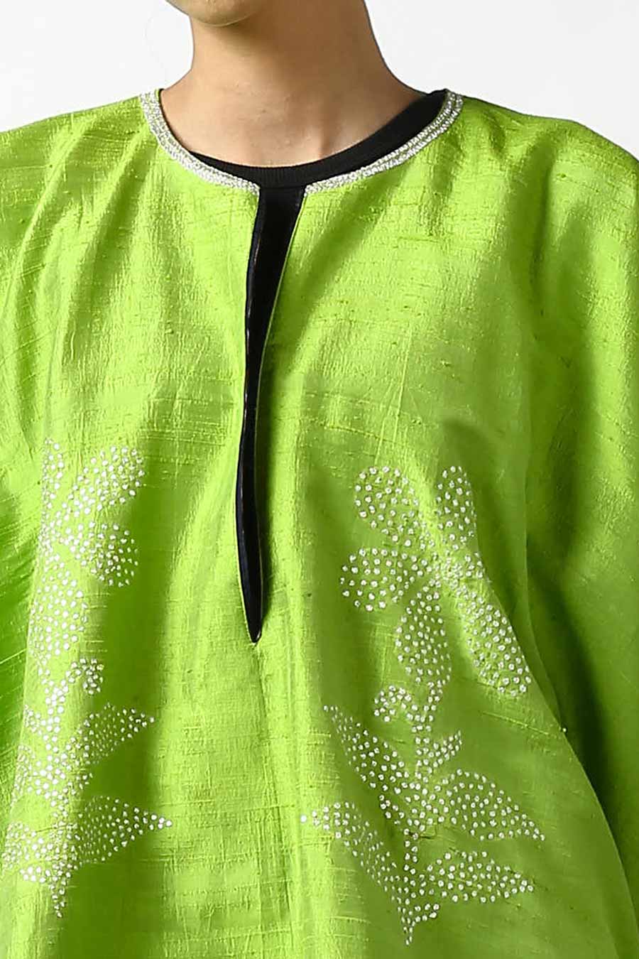 Green Embroidered Silk Kurta