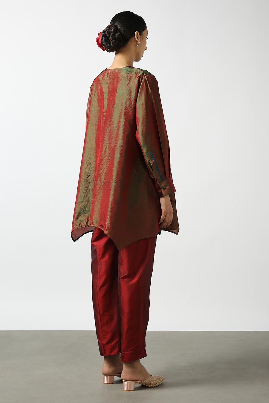 Maroon Embroidered Silk Kurta