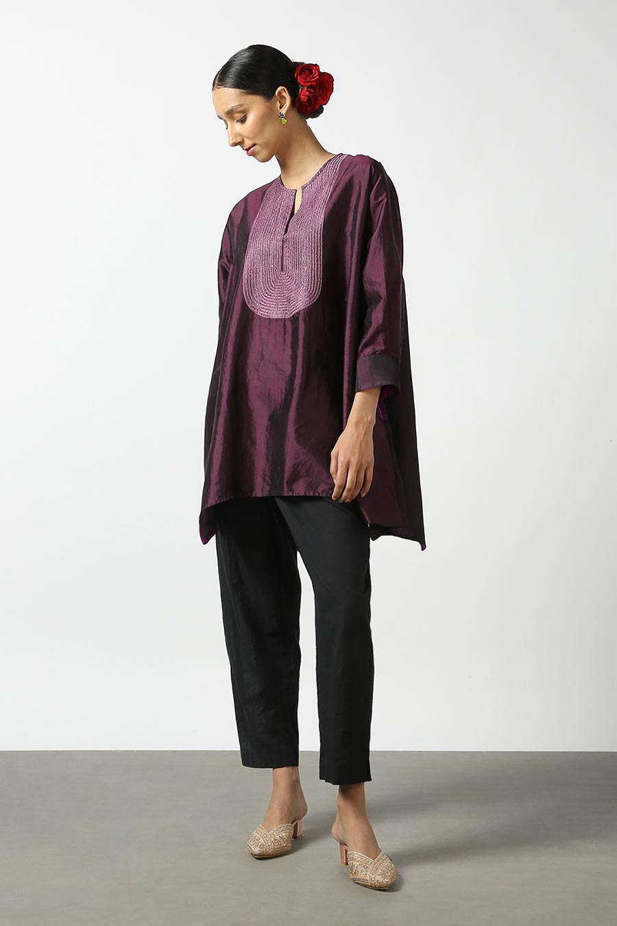 Purple Embroidered Silk Kurta